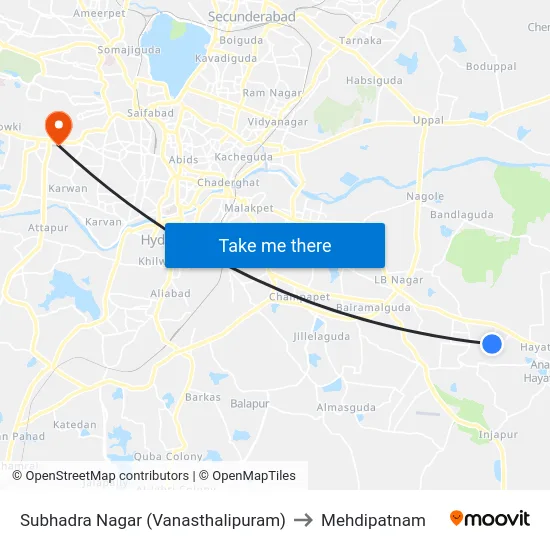 Subhadra Nagar (Vanasthalipuram) to Mehdipatnam map