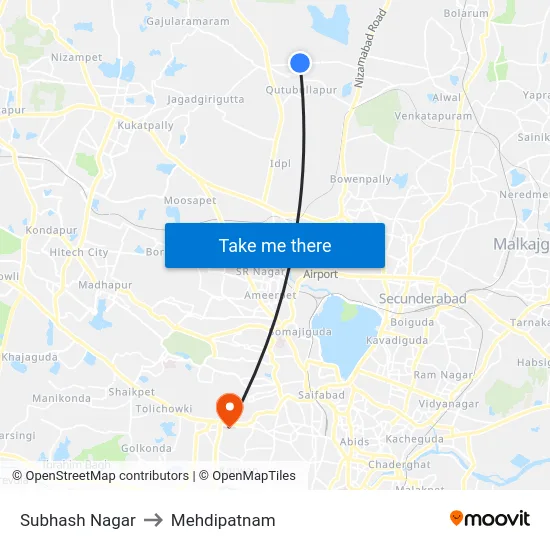 Subhash Nagar to Mehdipatnam map