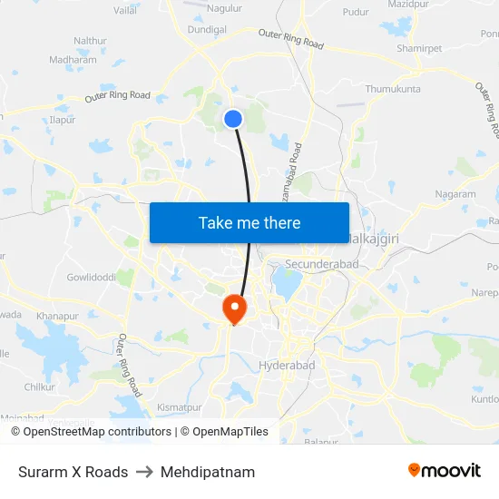 Surarm X Roads to Mehdipatnam map