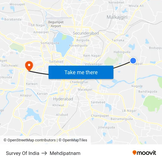 Survey Of India to Mehdipatnam map