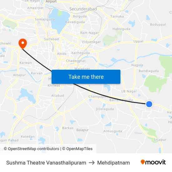 Sushma Theatre Vanasthalipuram to Mehdipatnam map