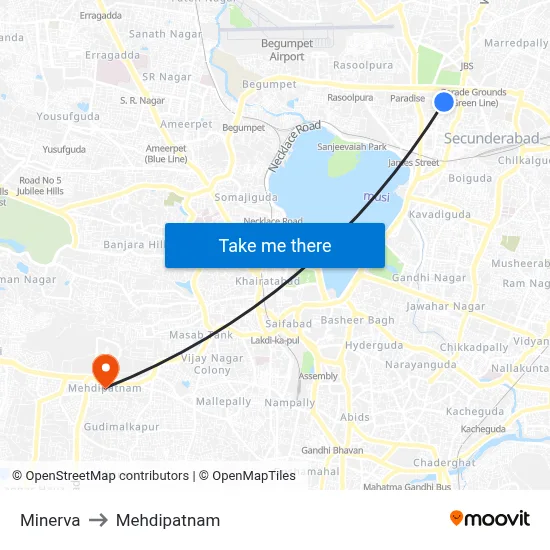 Minerva to Mehdipatnam map