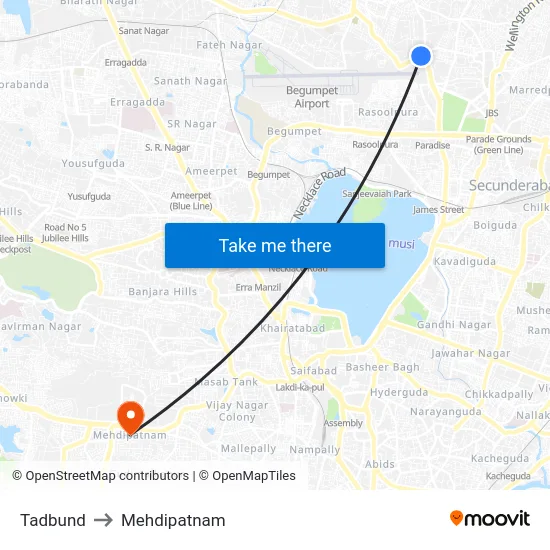 Tadbund to Mehdipatnam map