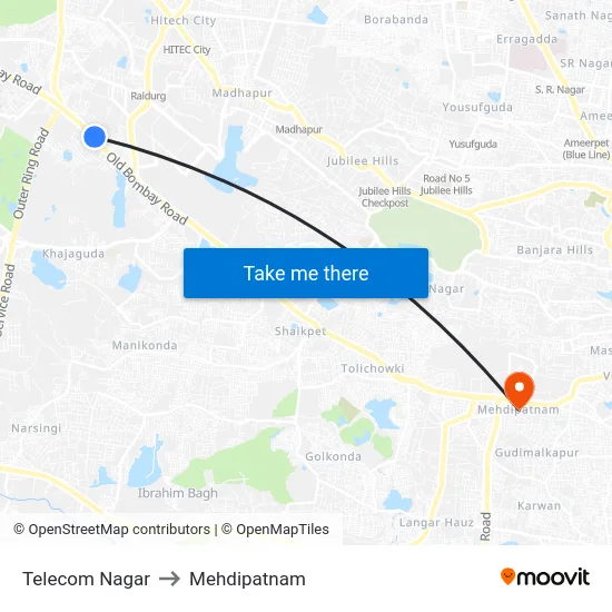 Telecom Nagar to Mehdipatnam map