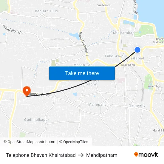 Telephone Bhavan Khairatabad to Mehdipatnam map