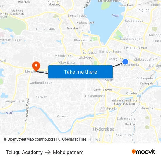 Telugu Academy to Mehdipatnam map