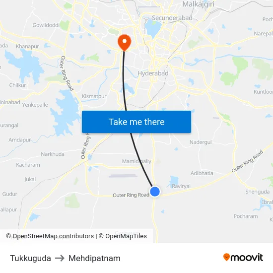 Tukkuguda to Mehdipatnam map