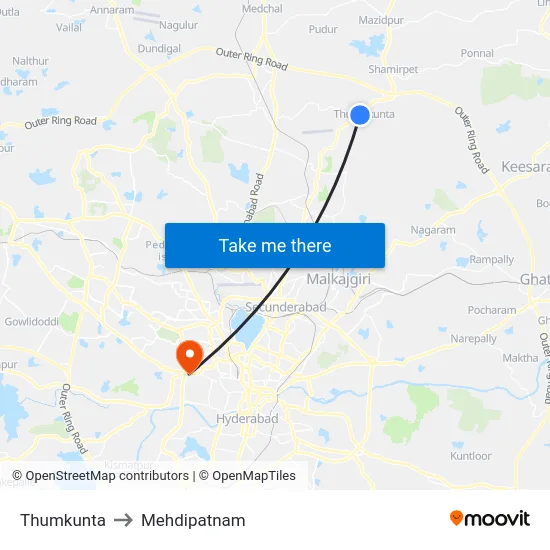 Thumkunta to Mehdipatnam map