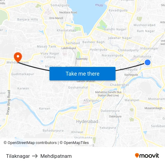 Tilaknagar to Mehdipatnam map