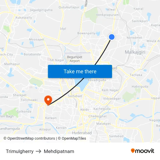 Trimulgherry to Mehdipatnam map