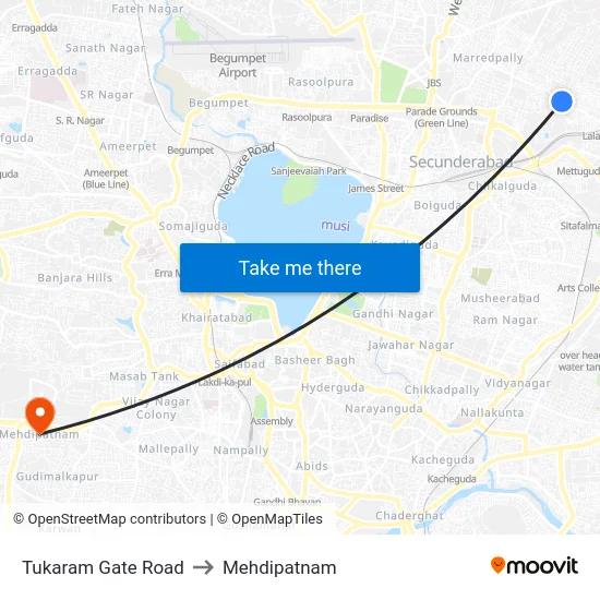 Tukaram Gate Road to Mehdipatnam map