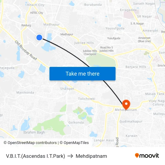 V.B.I.T.(Ascendas I.T.Park) to Mehdipatnam map