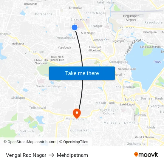 Vengal Rao Nagar to Mehdipatnam map