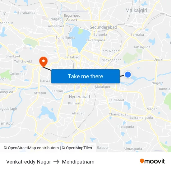 Venkatreddy Nagar to Mehdipatnam map