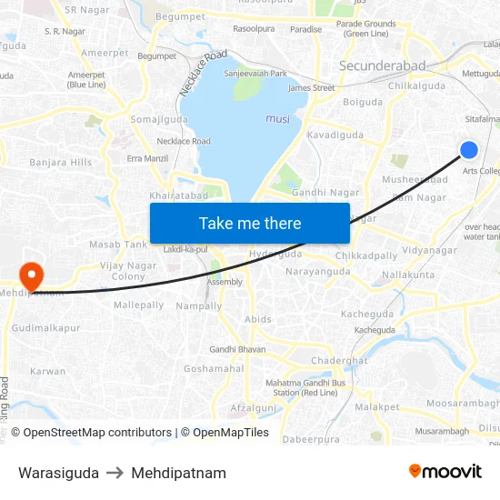 Warasiguda to Mehdipatnam map