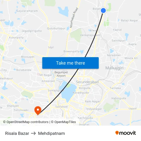 Risala Bazar to Mehdipatnam map