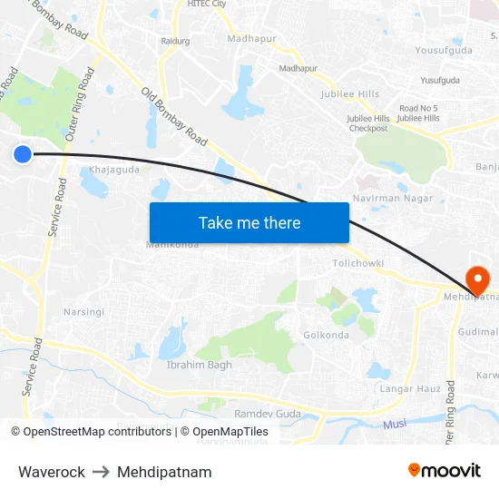 Waverock to Mehdipatnam map
