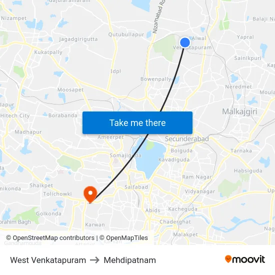 West Venkatapuram to Mehdipatnam map