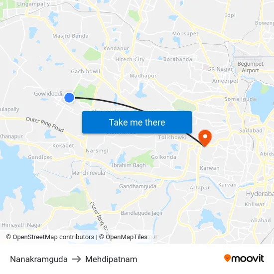 Nanakramguda to Mehdipatnam map