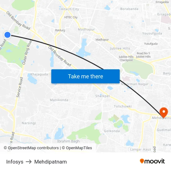 Infosys to Mehdipatnam map