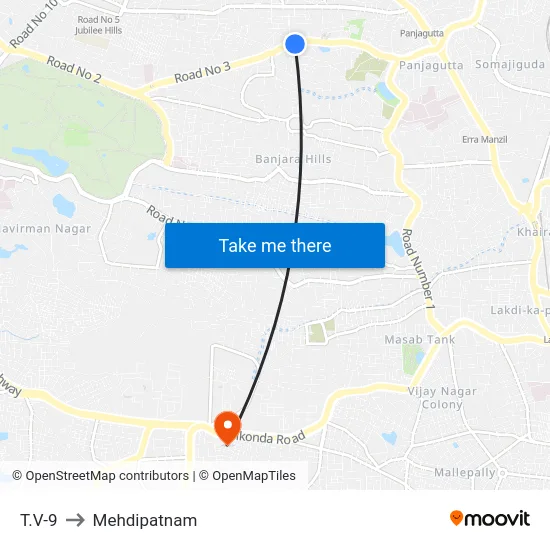 T.V-9 to Mehdipatnam map