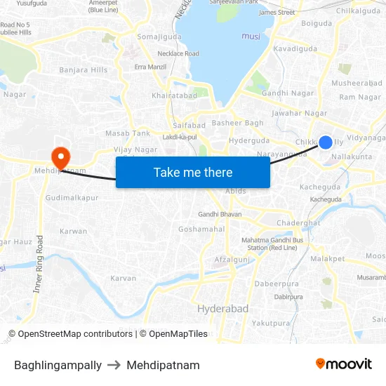 Baghlingampally to Mehdipatnam map