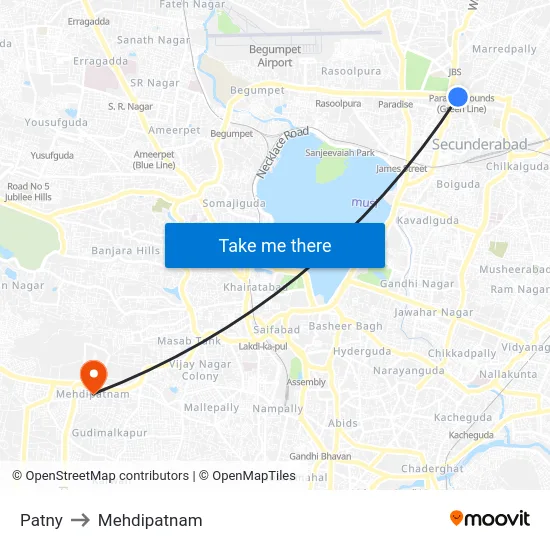 Patny to Mehdipatnam map