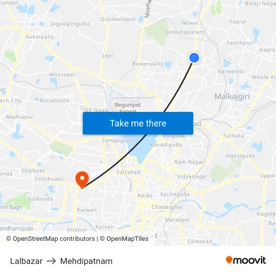 Lalbazar to Mehdipatnam map