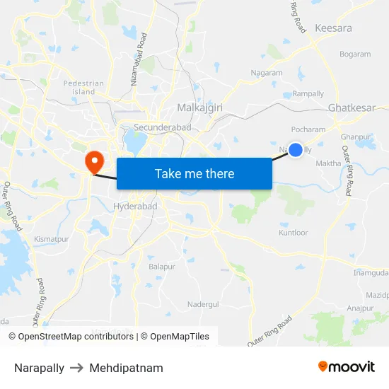 Narapally to Mehdipatnam map