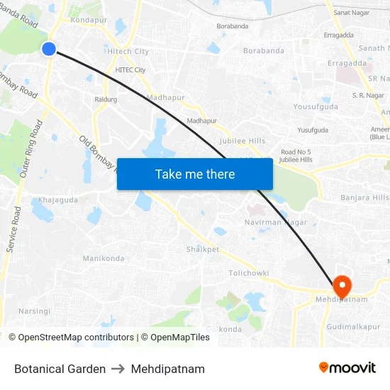 Botanical Garden to Mehdipatnam map