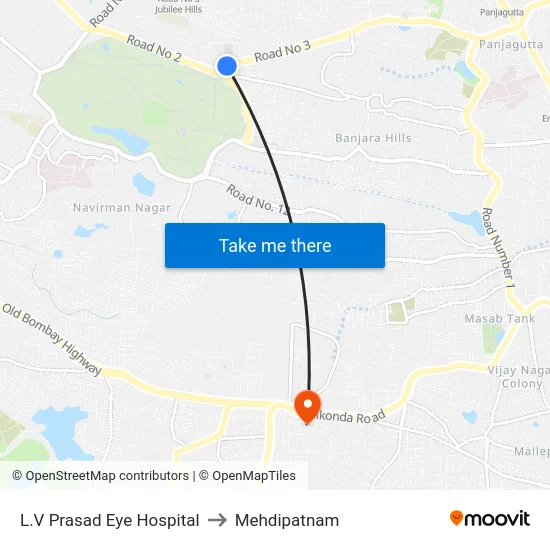 L.V Prasad Eye Hospital to Mehdipatnam map