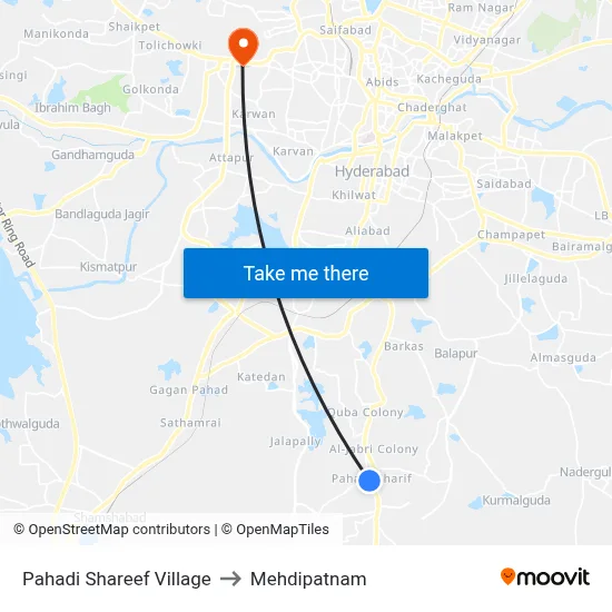 Pahadi Shareef Village to Mehdipatnam map