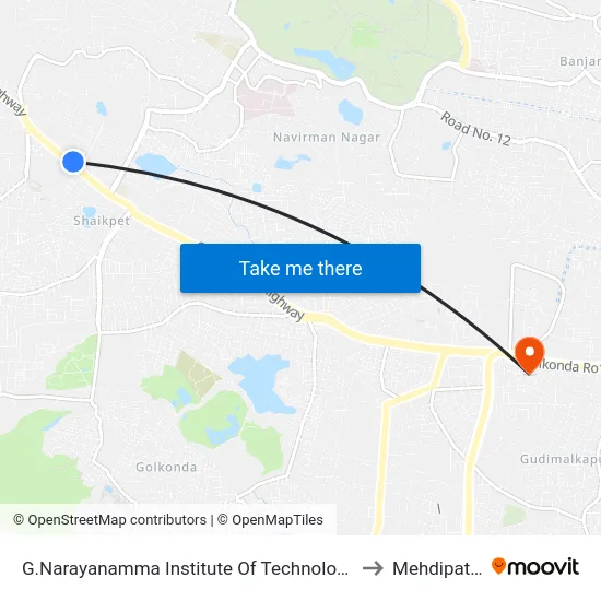 G.Narayanamma Institute Of Technology & Science to Mehdipatnam map