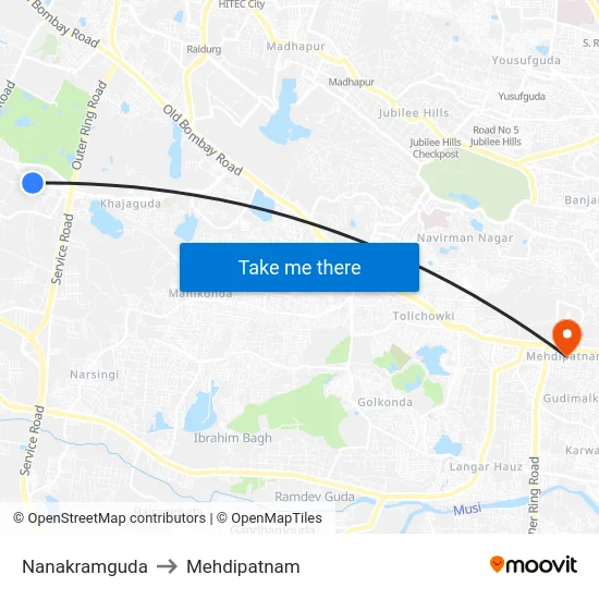 Nanakramguda to Mehdipatnam map