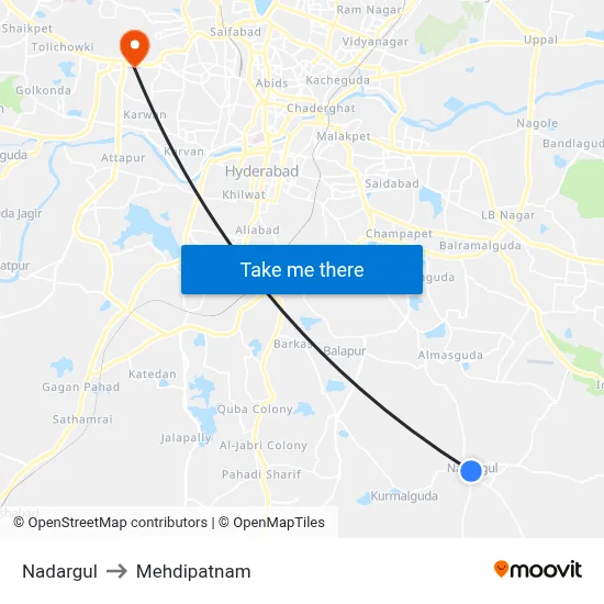 Nadargul to Mehdipatnam map