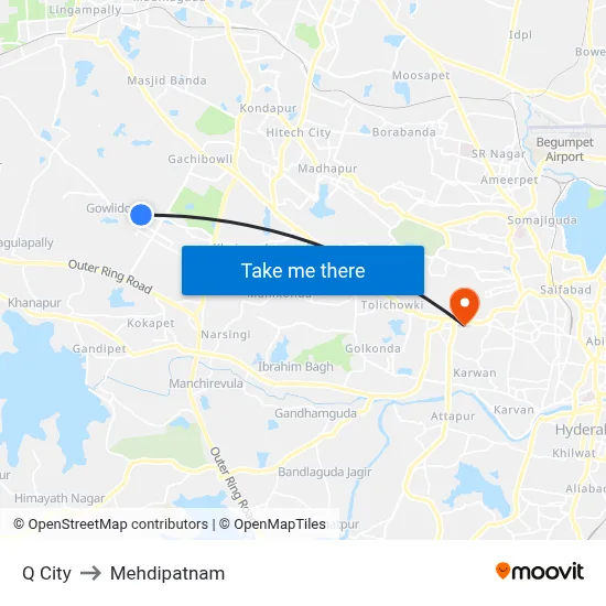 Q City to Mehdipatnam map