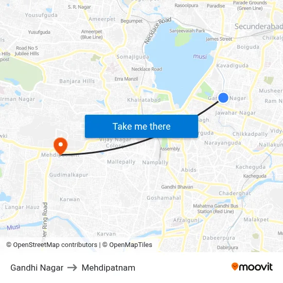 Gandhi Nagar to Mehdipatnam map