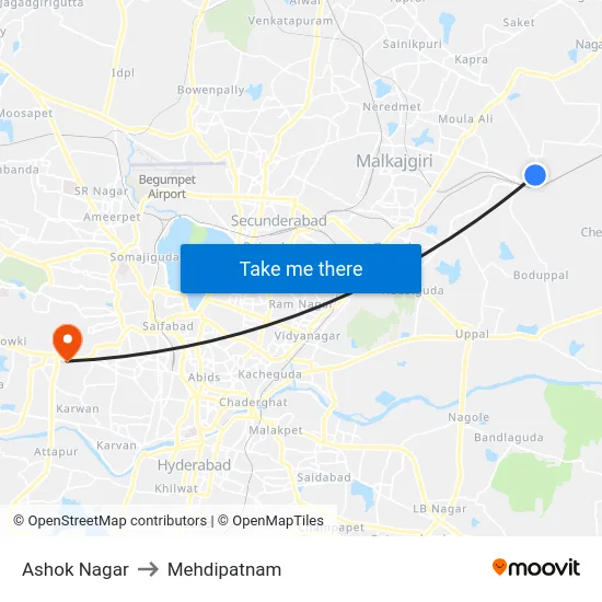 Ashok Nagar to Mehdipatnam map
