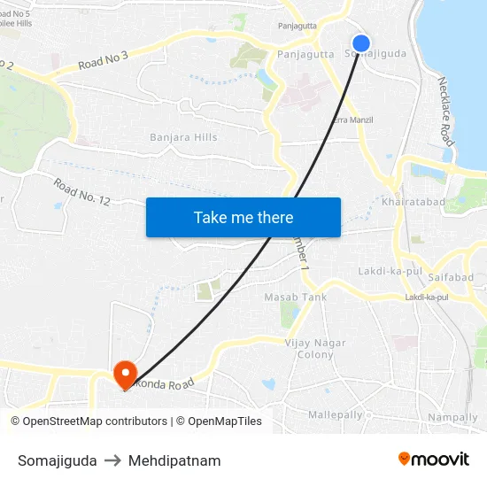 Somajiguda to Mehdipatnam map