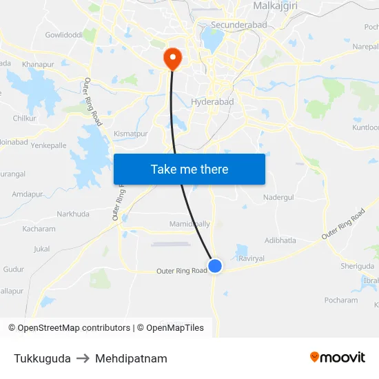Tukkuguda to Mehdipatnam map
