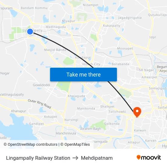 Lingampally Railway Station to Mehdipatnam map