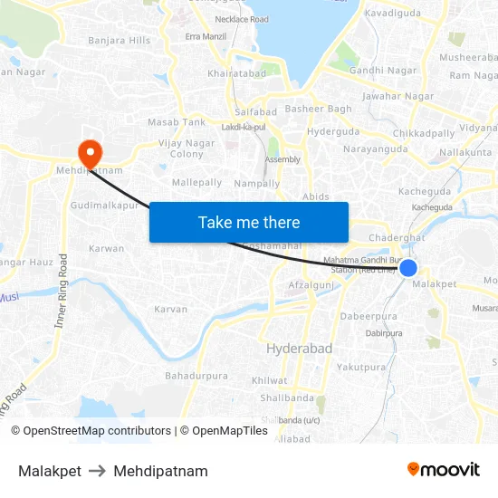 Malakpet to Mehdipatnam map