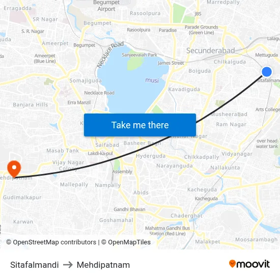 Sitafalmandi to Mehdipatnam map
