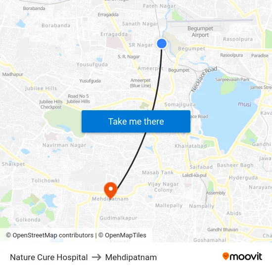 Nature Cure Hospital to Mehdipatnam map