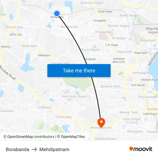 Borabanda to Mehdipatnam map
