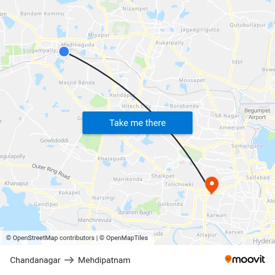 Chandanagar to Mehdipatnam map