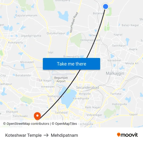 Koteshwar Temple to Mehdipatnam map