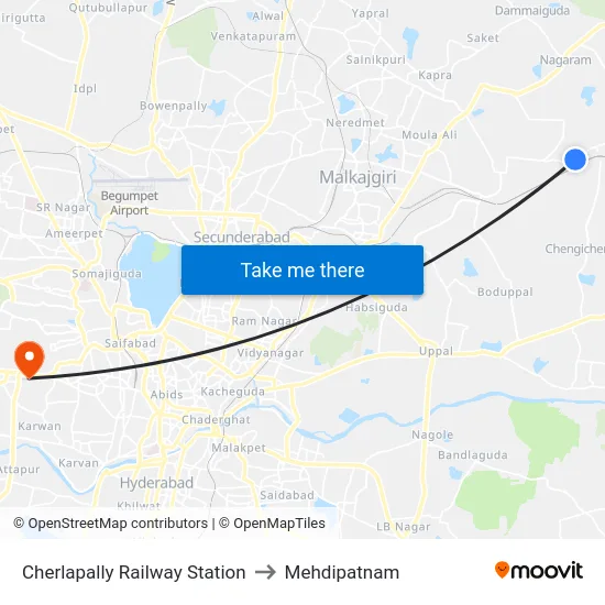 Cherlapally Railway Station to Mehdipatnam map