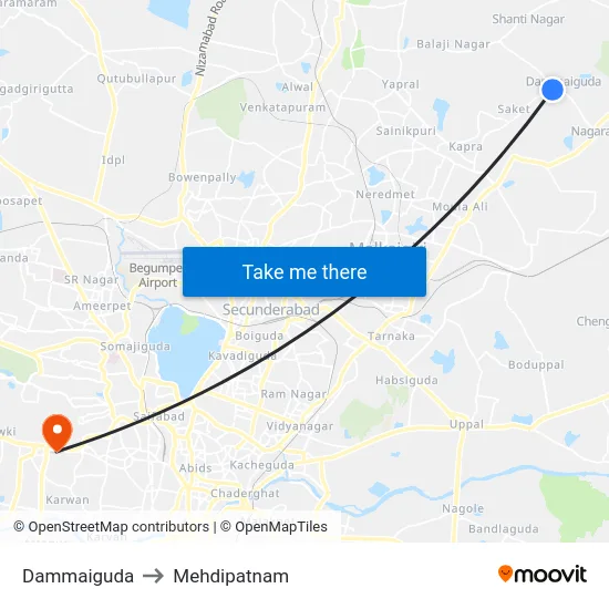Dammaiguda to Mehdipatnam map