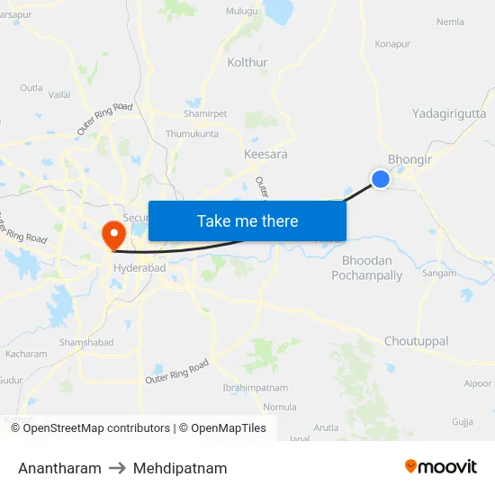 Anantharam to Mehdipatnam map
